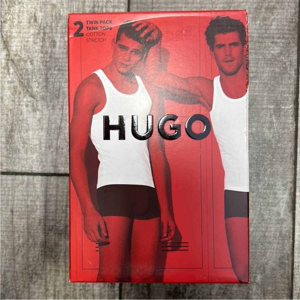 HUGO Men's White Tank Top Twin Pack